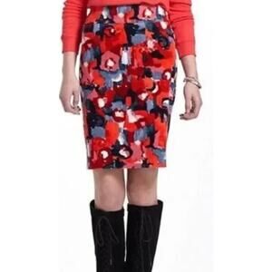 NWT Anthropologie Vanessa Virginia Corduroy Pencil Skirt Red Floral  Size 8